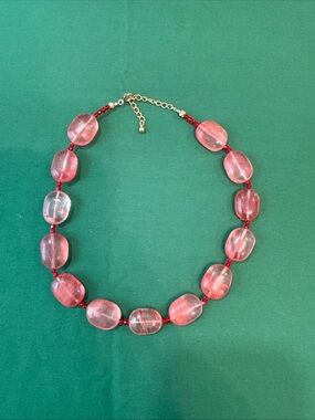 Chunky  Beaded Necklace Clear  Pink Beads Strand Fashion Statement